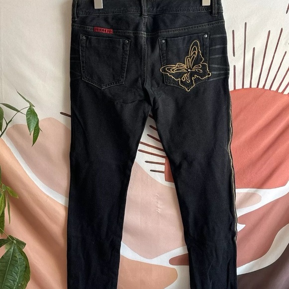 Y2K Vivienne Tam Black Butterfly Embroidered Jeans Pants Size 28 - Picture 4 of 8